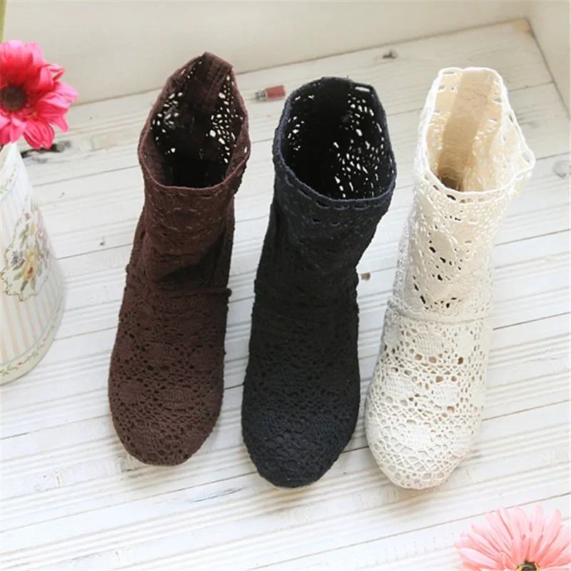 Crochet Summer Boots 2024 New Shoes Lace Hollow Crochet Boots XL Hollow Fashion Women\'s Boots 34-43  Zapatos De Mujer