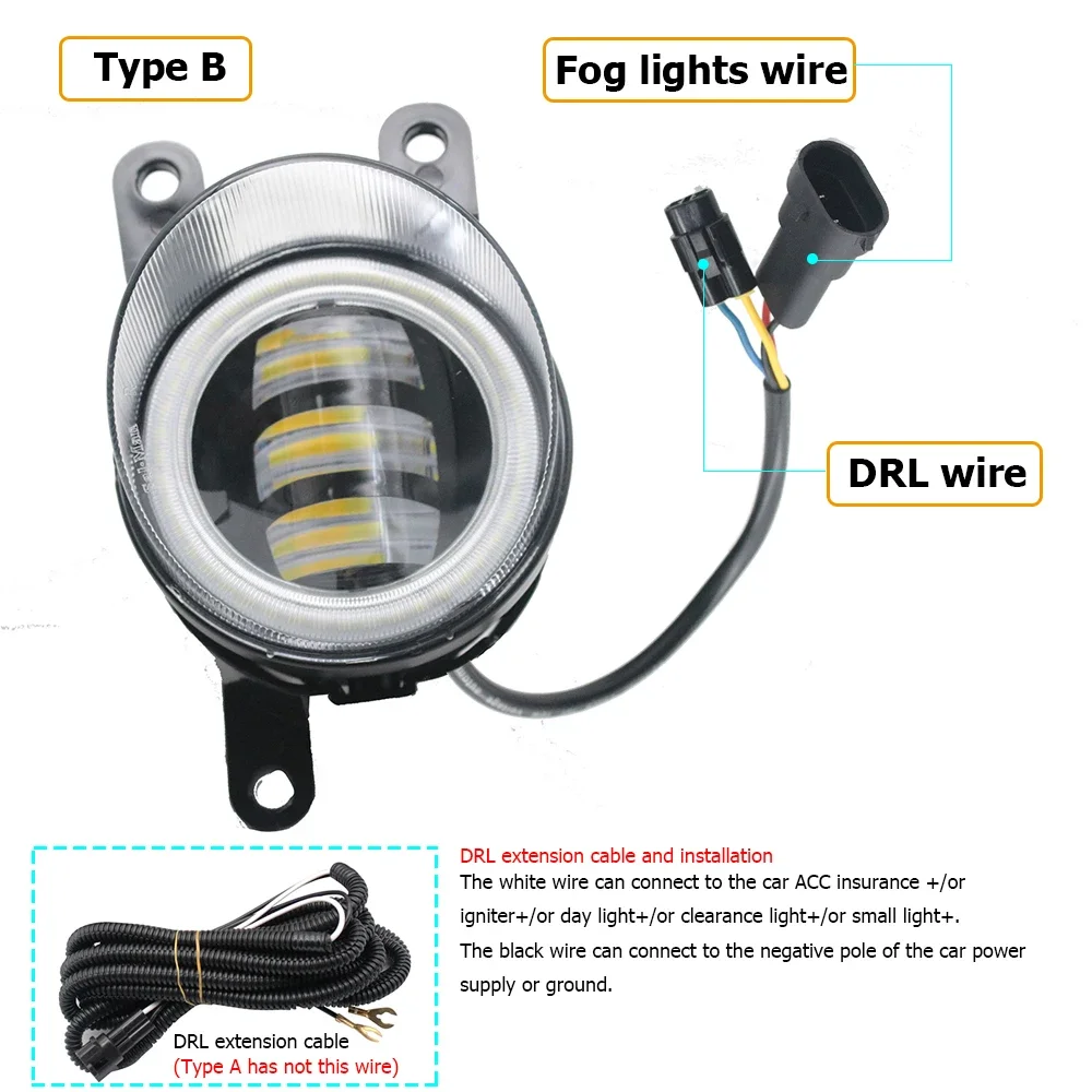 Led Fog Lights Lens White Yellow for GWM Haval H2 Facelift 2015 2016 2017 2018 2019 2020 2021 Optional Angel Eyes Ring DRL Halo detail image 7
