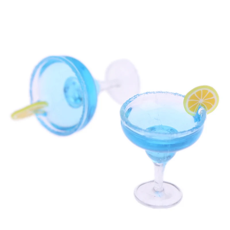2 Pz/set Casa Delle Bambole In Miniatura Blu Tazze Da Cocktail 1:12 Mini Simulazione Bevanda Modello di Vetro Giocattolo Casa di Bambola Accessori