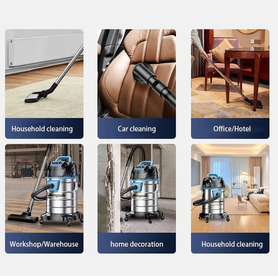 مكنسة كهربائية 4 في 1 شفط قوي منزلي صناعي جاف/رطب/تمزح/هزاز مكنسة كهربائية لمراكز الفنادق وغسيل السيارات
