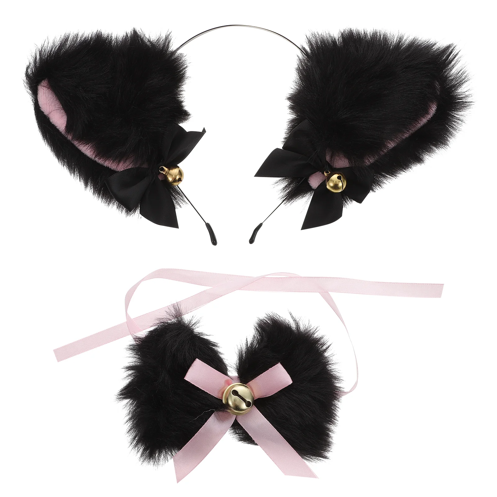 Bandes de Sauna Noires avec Cloches pour Enfant, Ras du Cou, Oreilles de Chat, Coiffe d'Animal, Lapin, Cosplay