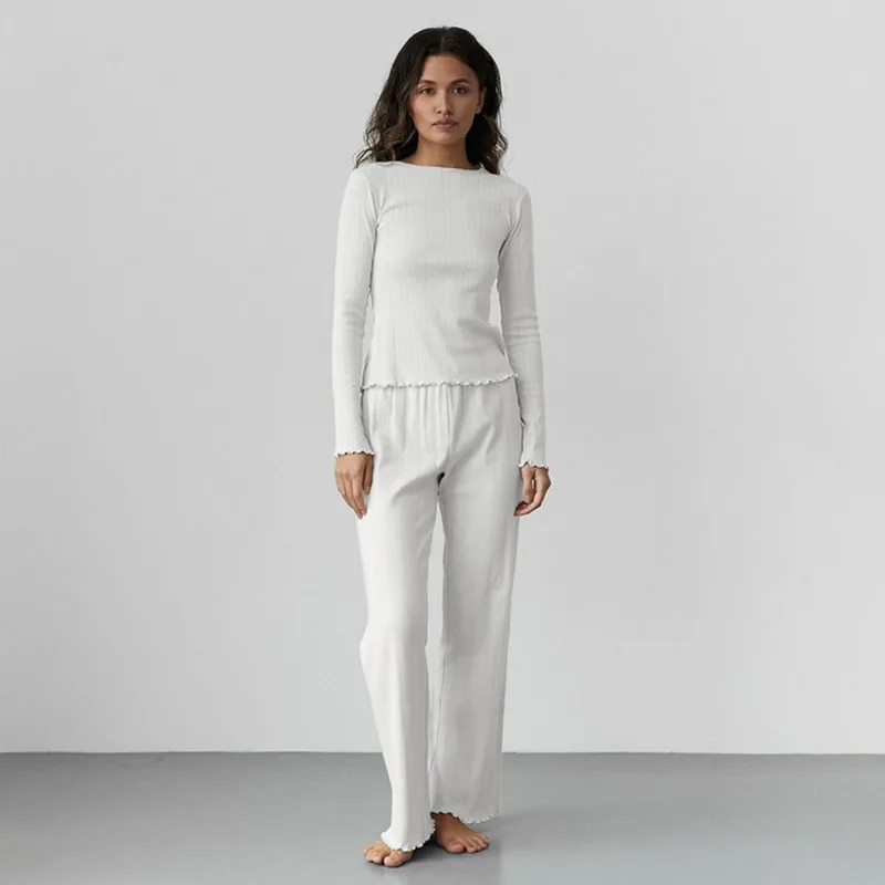 

Jacquard Heart Lace Mesh Pajama Set for Girls Ins Simplicity Long Sleeve Knit Sleepwear Cozy 2026 Fall Loungewear for Women