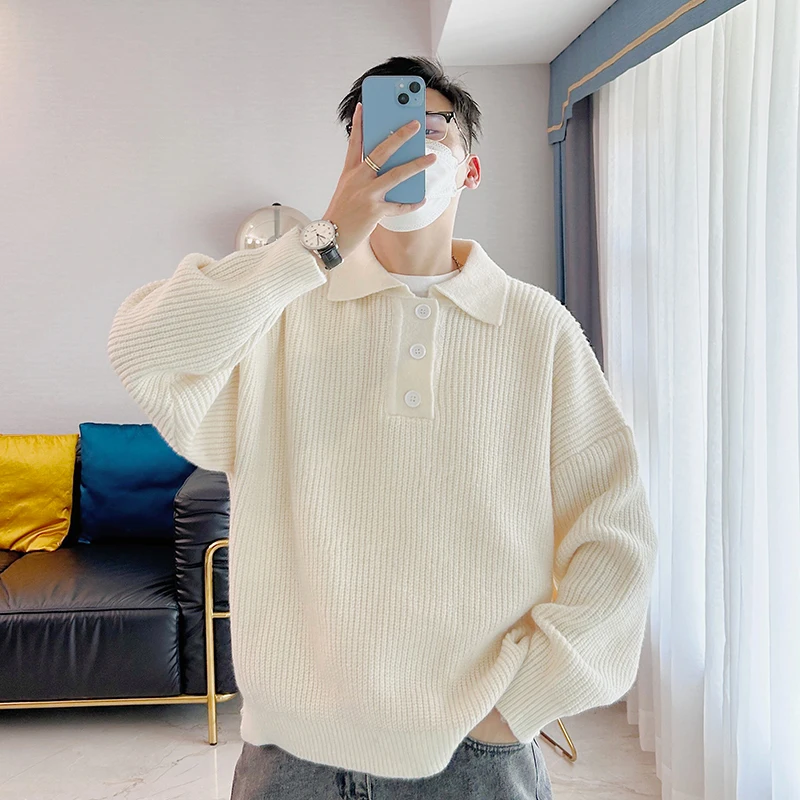 

Модный вязаный свитер с воротником для мужчин: повседневный, универсальный, высококачественный, комфортный, молодежный, теплый