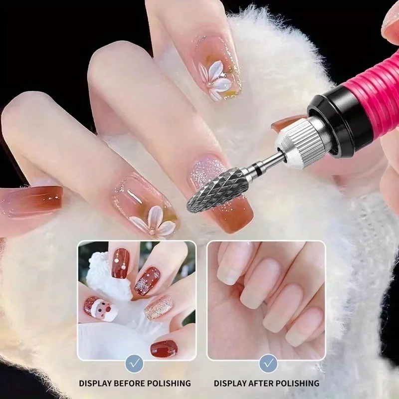 Brocas de carburo de tungsteno para uñas, accesorio de taladro eléctrico para manicura, fresas para quitar Gel de uñas, esmalte de cutícula, 1 Uds.