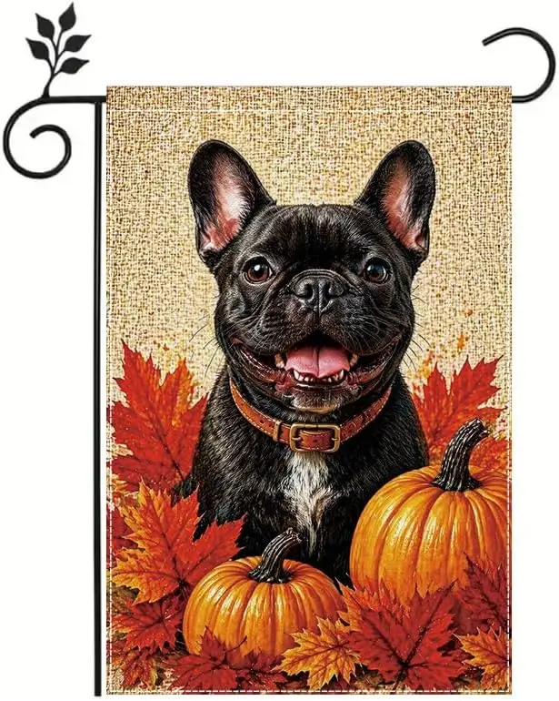 Garden Flag 12x18 Inch, Autumn French Bulldog Garden Flag, Fall Pumpkin Outdoor Decorative Flag with Colorful Leaves Double  yyi