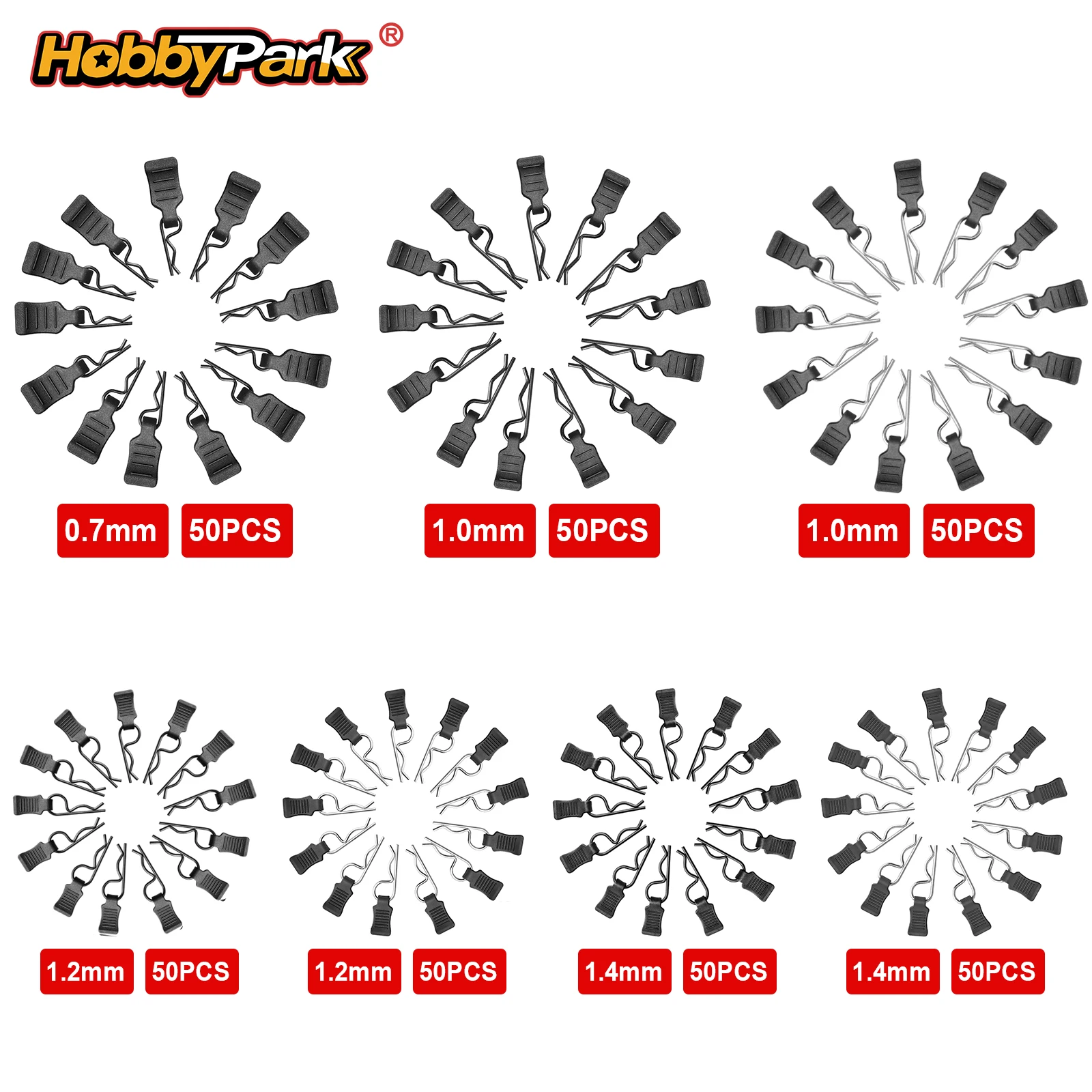 HobbyPark Universal RC Body Clips with Pull Tabs & R Pins for 1/10 & 1/8 Shell Replacement Fit Traxxas Arrma Axial Losi 50PCS