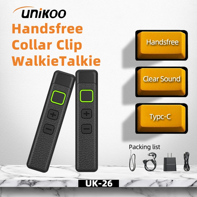 

2 PCS UNIKOO UK26 Walkie Talkie Collar Clip with Earphone Portable FM Handsfree Two Way Radio Transceiver for Salon Cafe