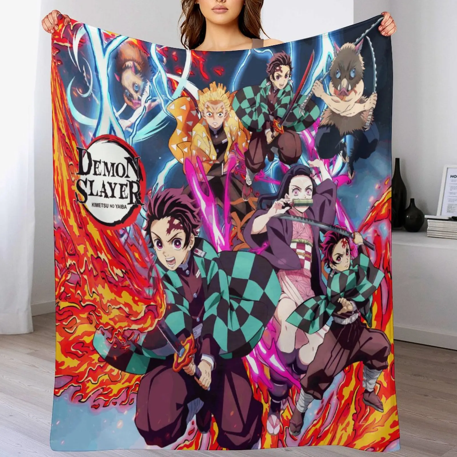 Demon Antistatic Soft Blankets & Throws Blanket Slayer Fluffy Decorative Anime Custom Fleece