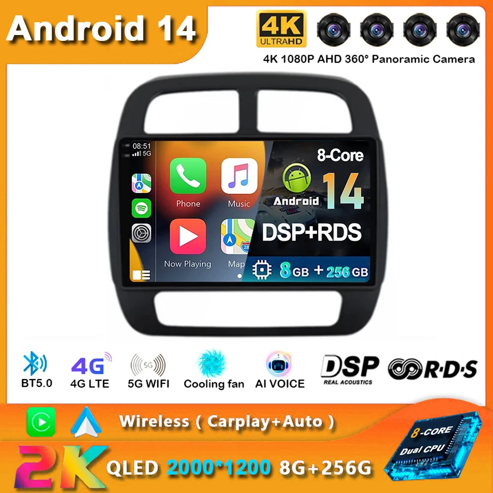 Android 14 Carplay Car Radio For Renault KWID K-ZE Dacia Spring 2015 - 2019 Navigation Multimedia Player Stereo WiFi+4G video BT