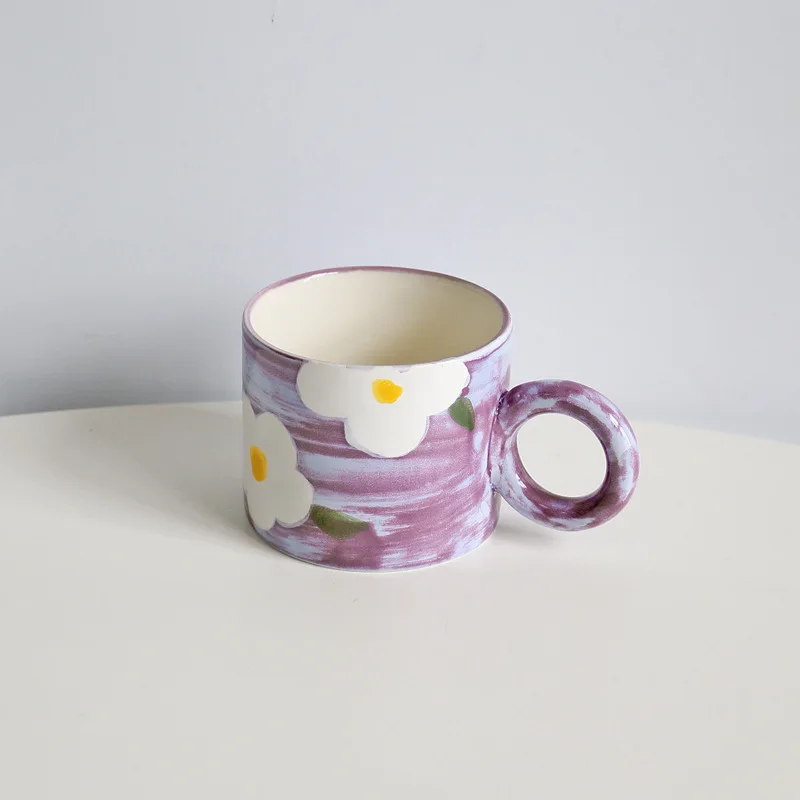 

Joylove Korea Ins Hand-painted Flower Ceramic Mug Creative Watercolor Couple Coffee Cup Home Breakfast Cup Milk Cup