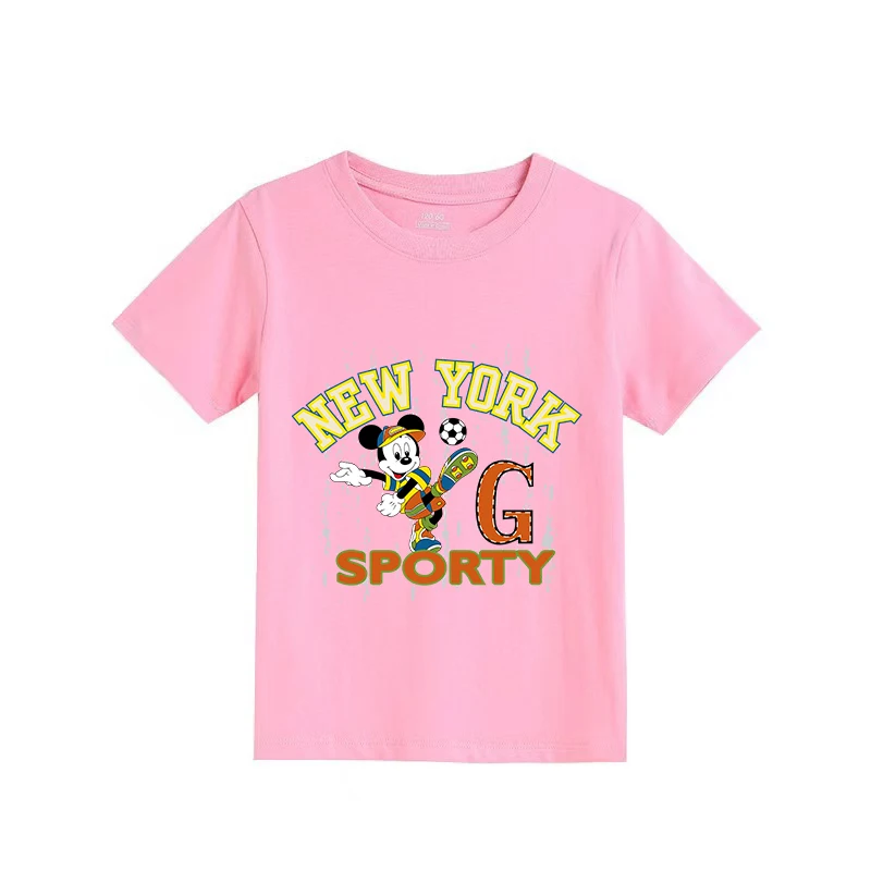 

Kids Girls Red T-shirt Cartoon Minnie Mickey Print Kids Summer Girls Casual T-shirt Quick Drying Round Neck Short Sleeve
