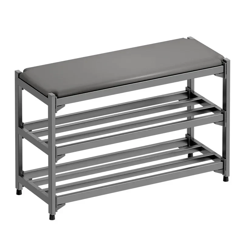 Shoe Bench 3-Tier Shoe Rack for Entryway Storage Organizer with Foam Padded Seat Faux Leather Metal Frame for Living