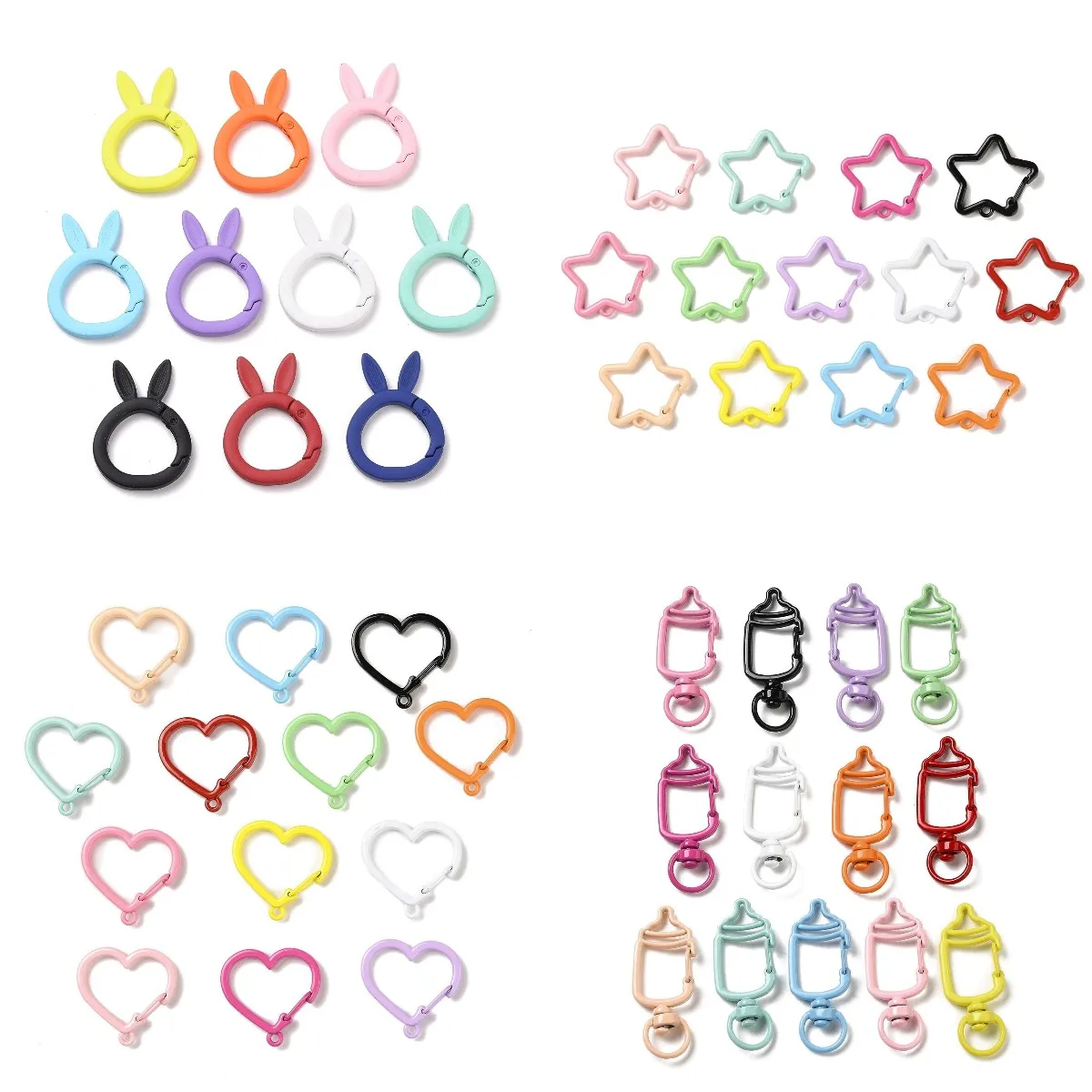 10Pcs Spray Painted Alloy Spring Gate Rings Rabbit&Star Key Snap Hook Clasps Bag Handbag Strap Chain Snap Hook Clip