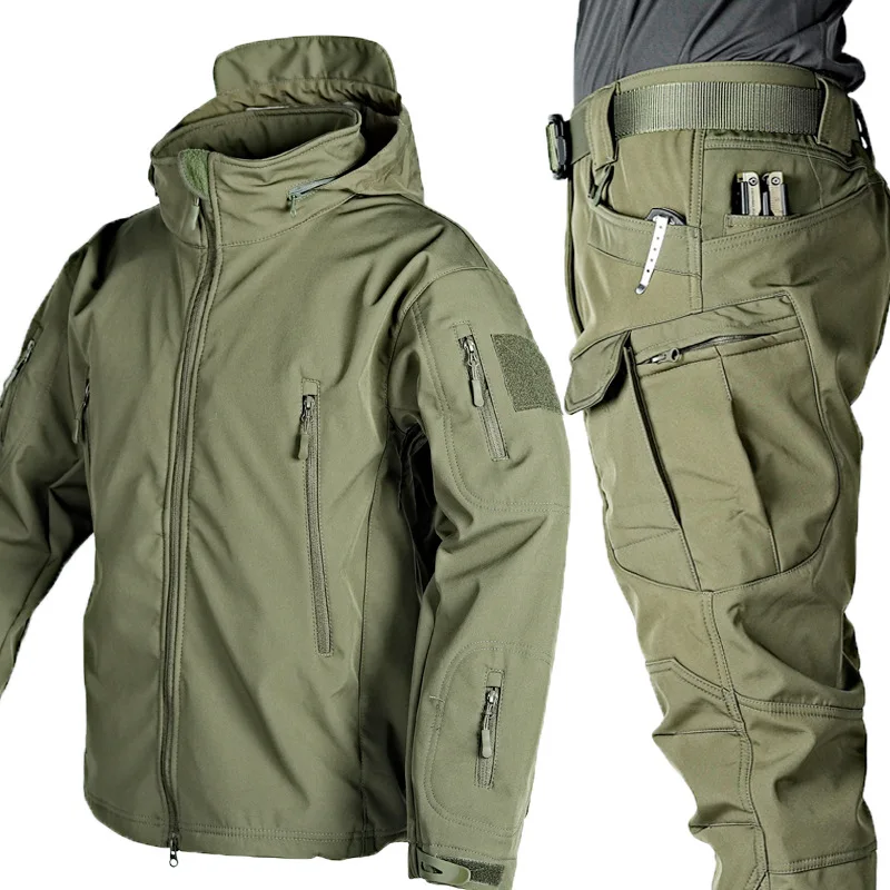 Optics-Ensemble veste 2 pièces imperméable et chaud pour homme, vêtements d'extérieur en peluche d'alpinisme à coque souple, collection automne et hiver