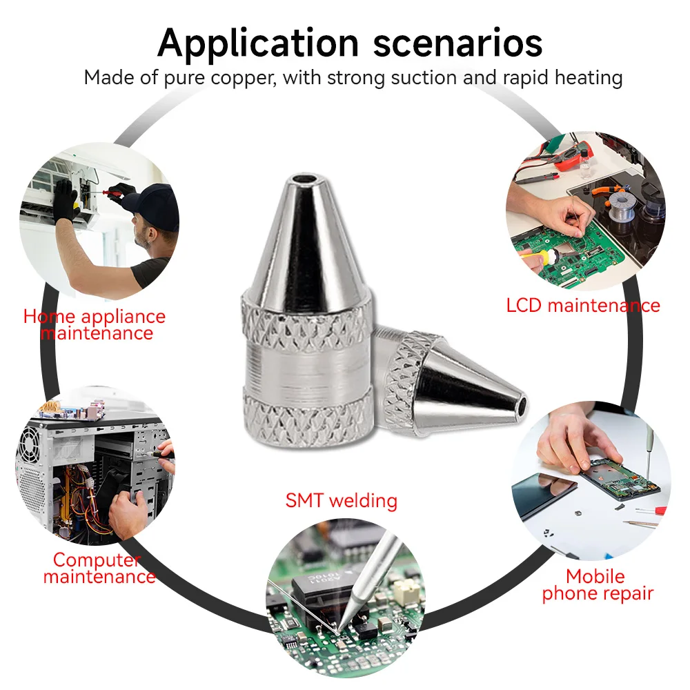 Puntas de hierro de boquilla de 1mm y 2mm, punta de soldadura de Metal para succión de soldadura eléctrica al vacío/bomba desoldadora, 10 unids/set