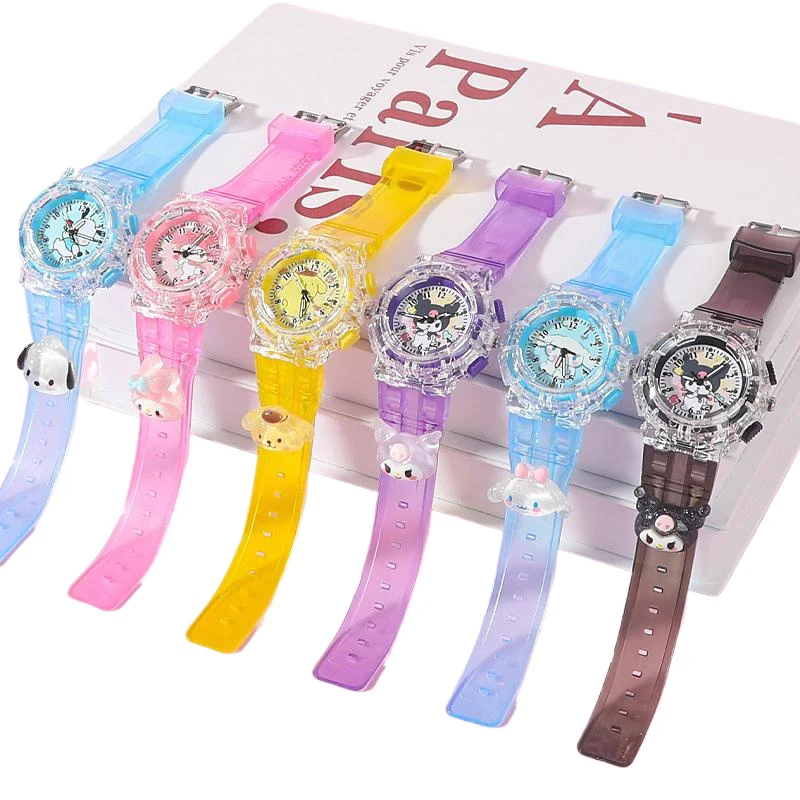 Miniso Anime Cartoon Sanrio Pochacco Cinnamoroll Kuromi Melodie Lichtgevende Siliconen Quartz Horloge Meisjes Student Gloeiende Horloge