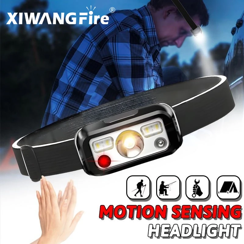 Mini Rechargeable Powerful Sensor Headlamp Fishing Camping USB Head Flashlight COB LED Head Light Torch Headlights Front Lantern