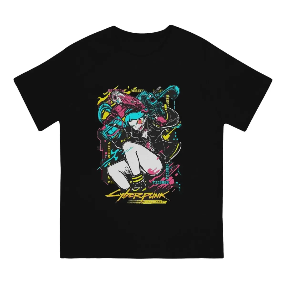 Fashion Cool Rebecca T-Shirts Men O Neck Pure Cotton T Shirts Japanese anime Edgerunners Short Sleeve Tee Shirt Printed Clothes