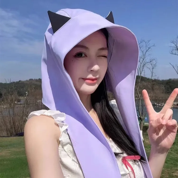 Little Devil Cat Ear Bucket Hat, Thin Breathable Ear Protection Headscarf Cap, Women's Summer UV Sunshade Hat