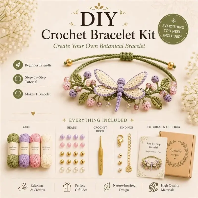 Botanical Bracelet Kit Relaxing Handmade Bracelet Kit For Crochet Practice Beginners For Crochet Set Diy For Crochet Kit
