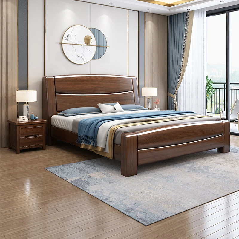 # Affordable Minimalist Walnut Solid Wood Bed, Streamlined Bed Frame with Cost-Effective Elegance