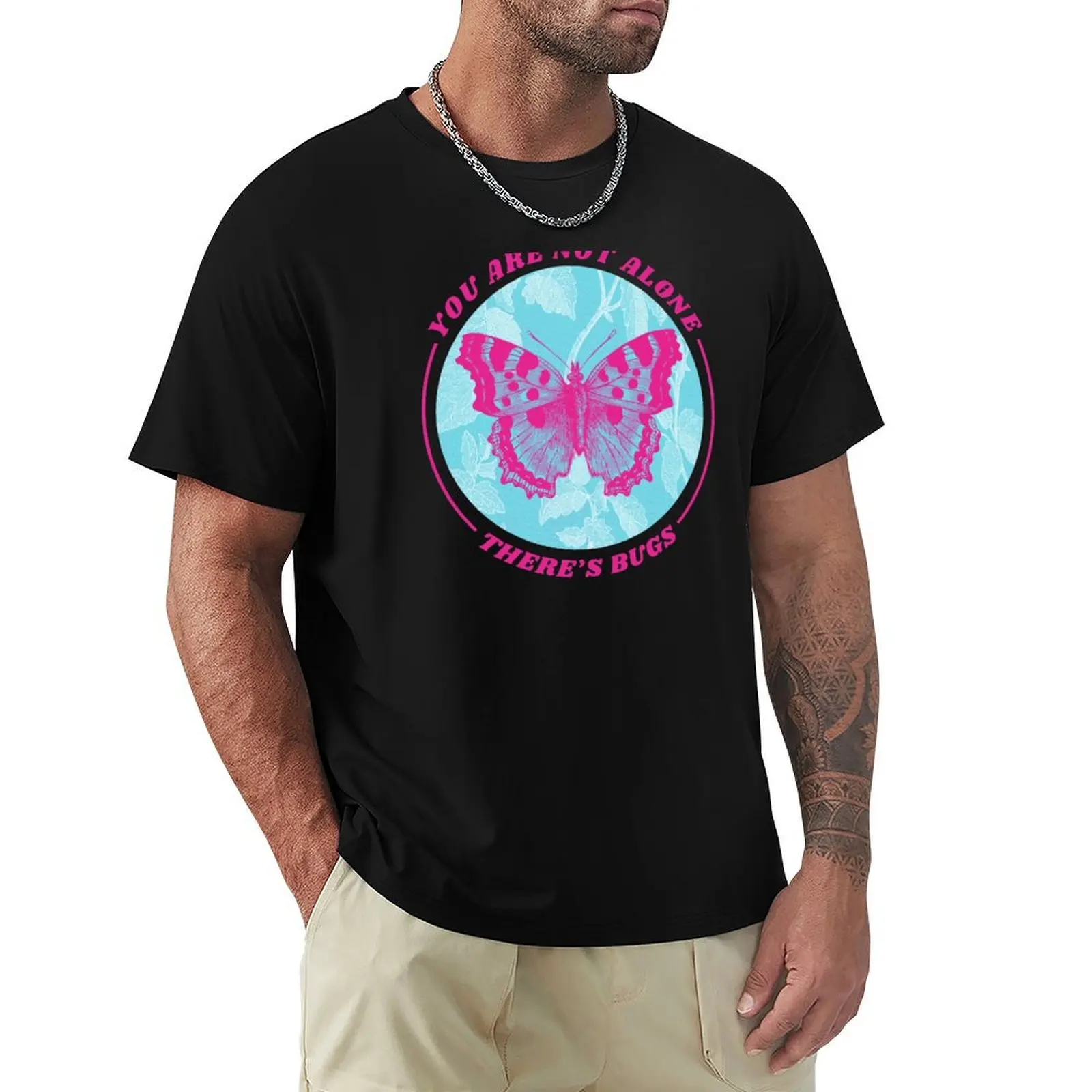 You're Not Alone, There's Bugs Turquoise & Pink T-Shirt Simple Casual Short Sleeve Cotton T-Shirt