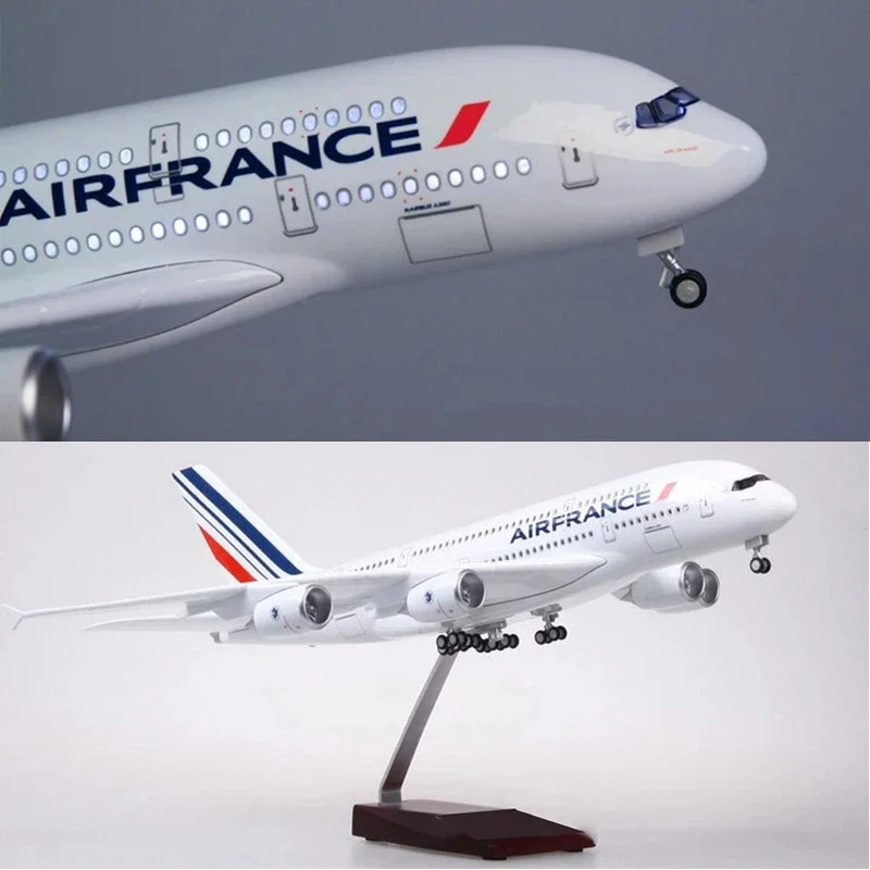 1:160 Scale Large Model Airplane Airbus A380 Air France Plane Models Diecast Airplanes with LED Light for Collection or Gift