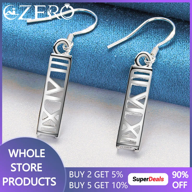 

ALIZERO 925 Sterling Silver Roman Numerals Rectangle Drape Earrings For Women Wedding Engagement Party Charm Jewelry Accessories