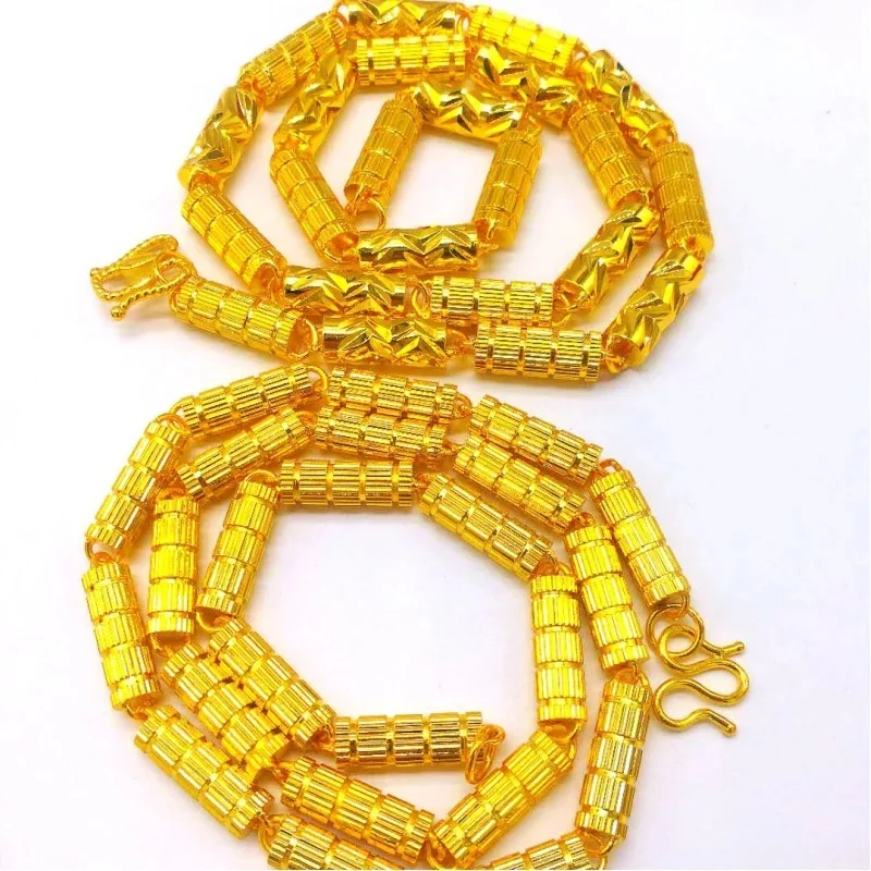 Solid 24K 999 Gold Cylinder Necklace for Men, 6-8mm Thick Pure Cylindrical Chain, Heavy Classic Rope Chain