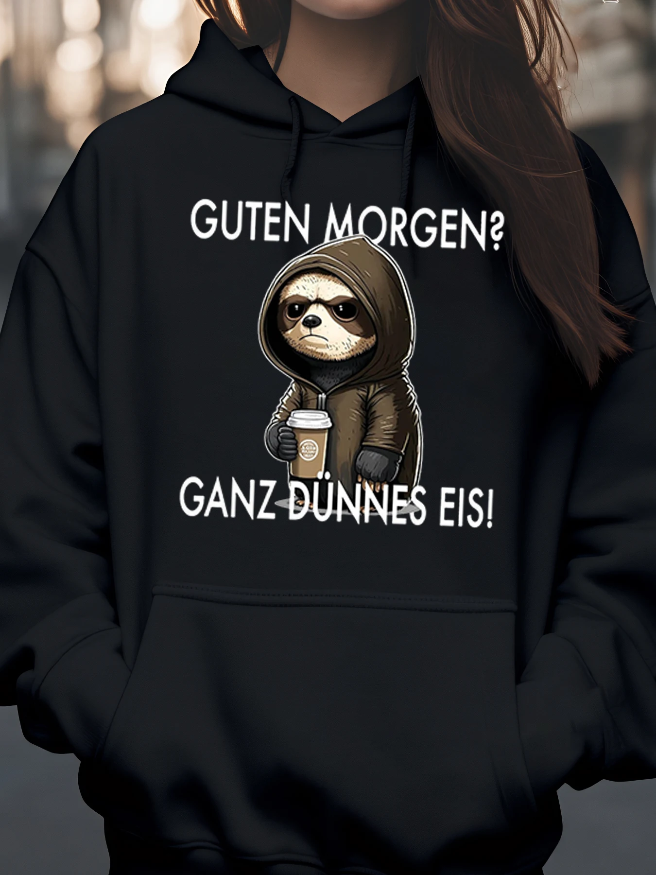 

Толстовка с капюшоном в виде ленивца, кофе, доброе утро, немецкий текст, повседневная одежда для женщин и мужчин, уличная одежда унисекс