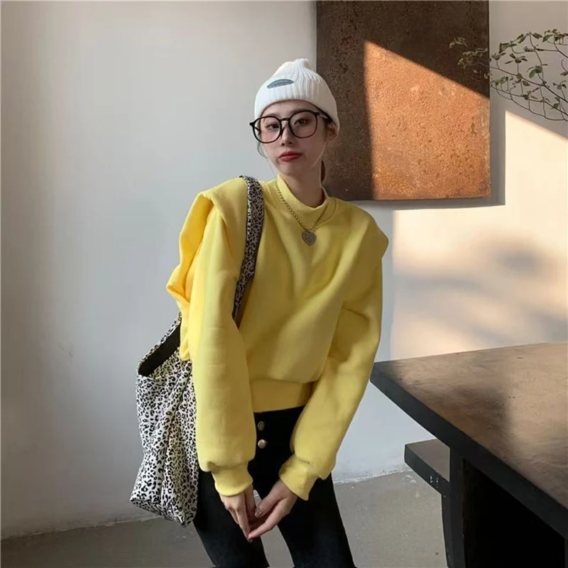 เสื้อสเวตเชิ้ตผู้หญิงแบบเรียบง่าย ผ้าพลัชเนื้อนุ่ม ใส่สบายๆ แขนยาว คอโอ ทรงหลวม แฟชั่นเก๋ แมทช์ได้กับทุกชุด เสื้อกีฬาผู้หญิงรุ่นใหม่ สำหรับฤดูใบไม้ร่วงและฤดูหนาว