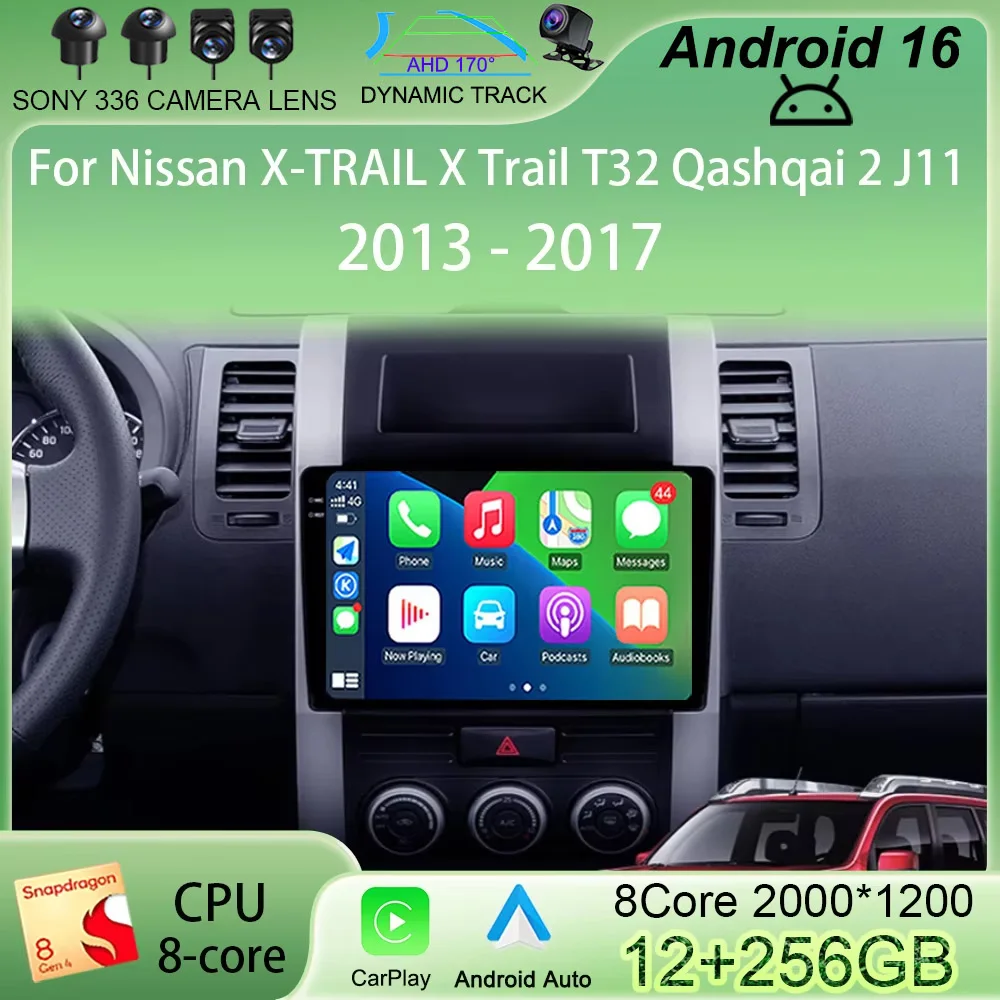 

Автомагнитола Android 16 для Nissan X-TRAIL X Trail T32 Qashqai 2 J11 2013-2017, 2 Din, Carplay, GPS, без DVD