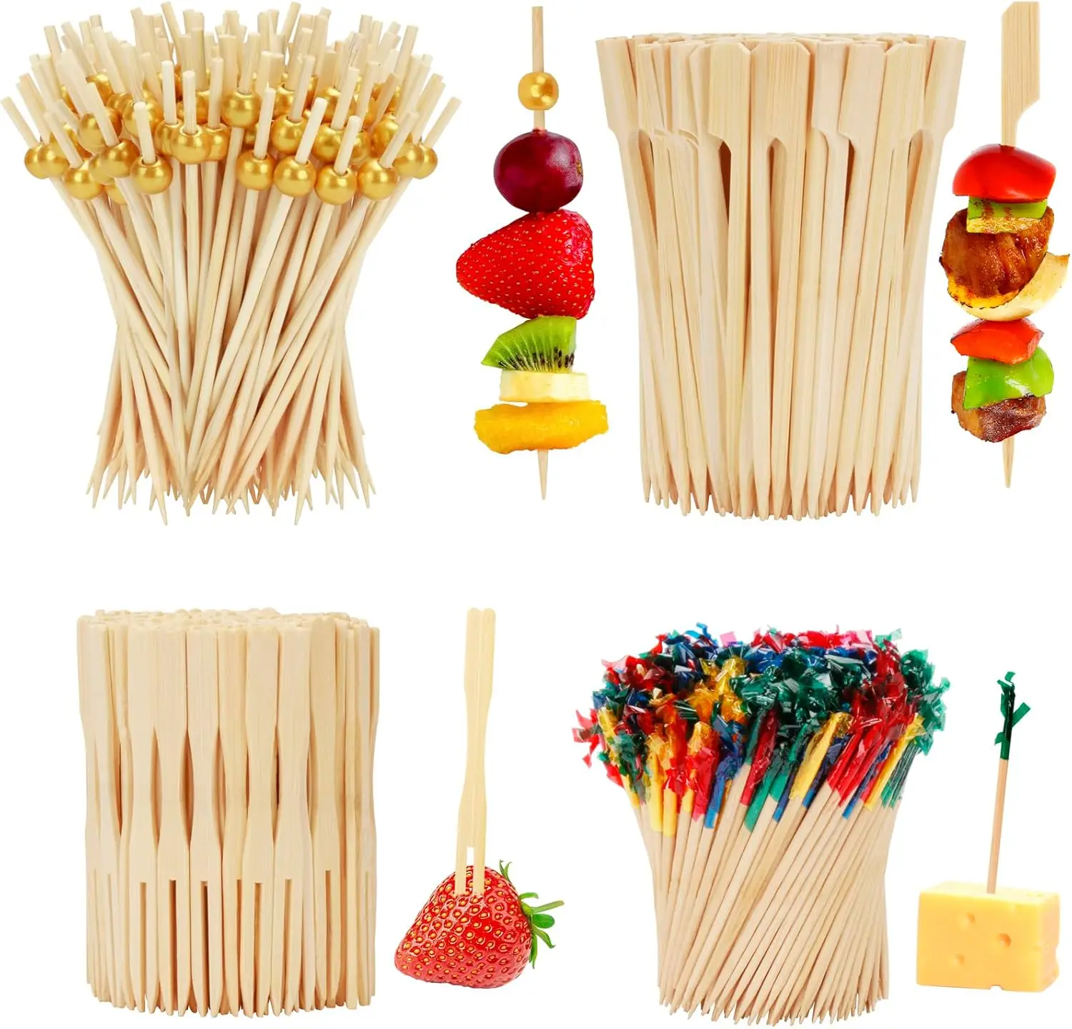 

Cocktail Picks - 4 Styles Fancy Toothpicks for Appetizers Charcuterie Boards Accessories, Decorative Bamboo Skewers Wooden Long