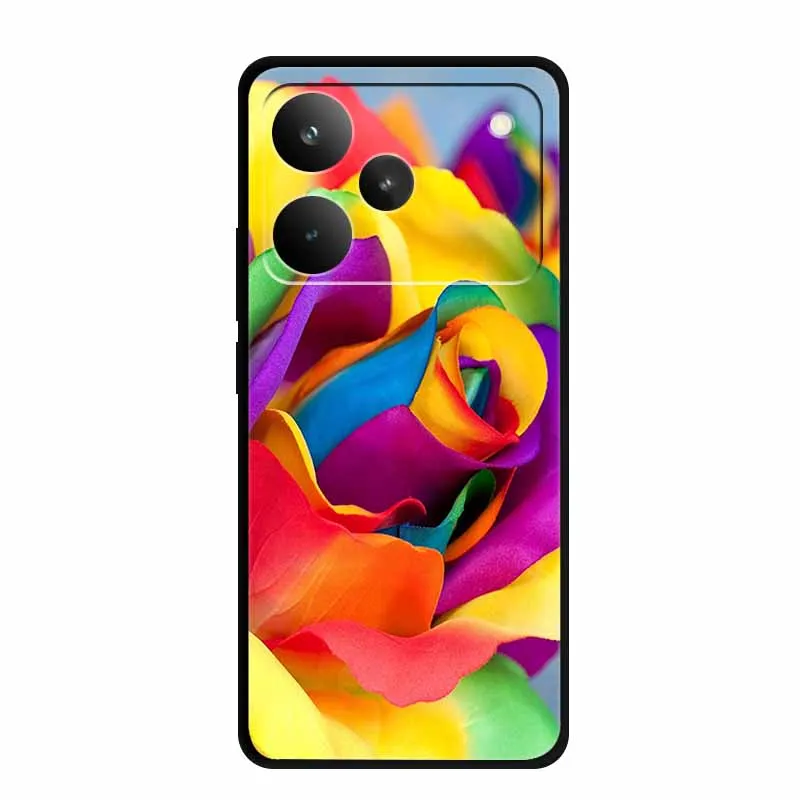 ل Realme P4 Pro 5G 2025 جراب هاتف 6.8 "الزهور رسمت لينة بولي TPU الأسود سيليكون الغطاء الخلفي لحقيبة Realme P 4 Pro Funda RMX5116