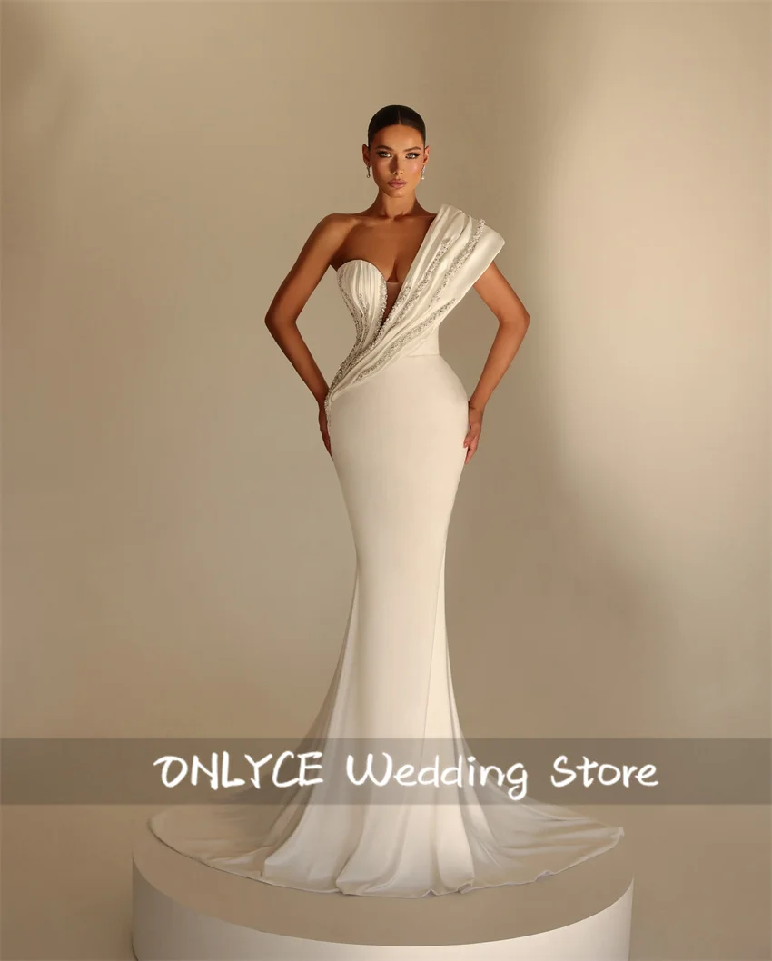 

Gorgeous Satin Mermaid Wedding Dress Luxury Woman 2025 Elegant Bead Crystals Bridal Gowns Vestido De Noiva Customized