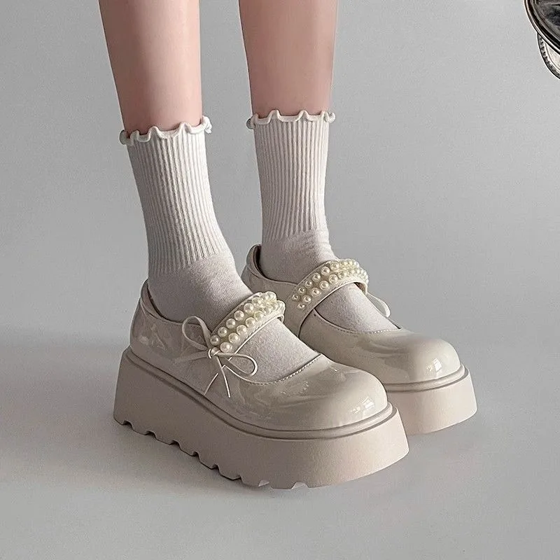 2025 nueva moda Retro primavera otoño mujeres japonesas Zapatos Mary Jane plataforma con lazo zapatos individuales Lolita bailarinas de mujer Tacones