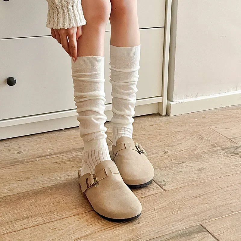 Japanese Style JK Girls Cute Knee Socks  Women Stockings Cotton Thin Breathable Solid Color Black White Gray Long Socks