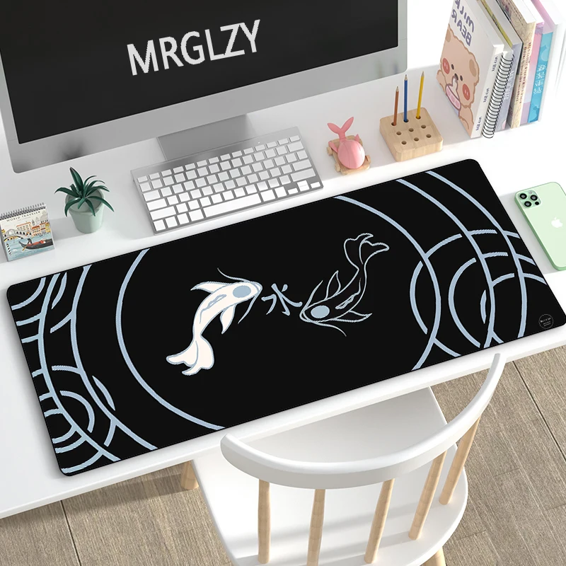 

Drop Shipping Chinese Style Koi Mouse Pad Large Cute Black Mousepads Gaming Accessoroes Laptop Gamer Waterproof Keyboard DeskMat