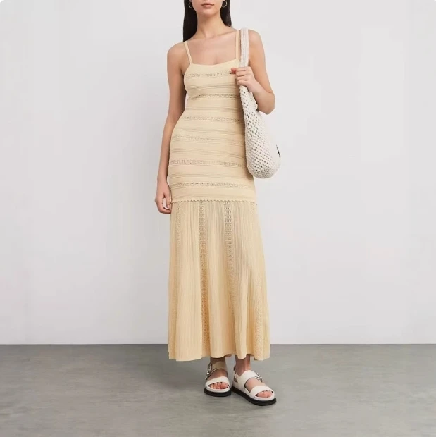 

2025 women's new knitted dress hollow slim evening party midi robe