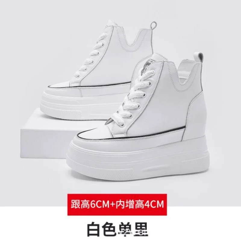 Autumn High Platform Sneakers 10CM High Heels Women Thick Sole Ankle Boots Leather Wedge Winter Casual Shoes black Boots
