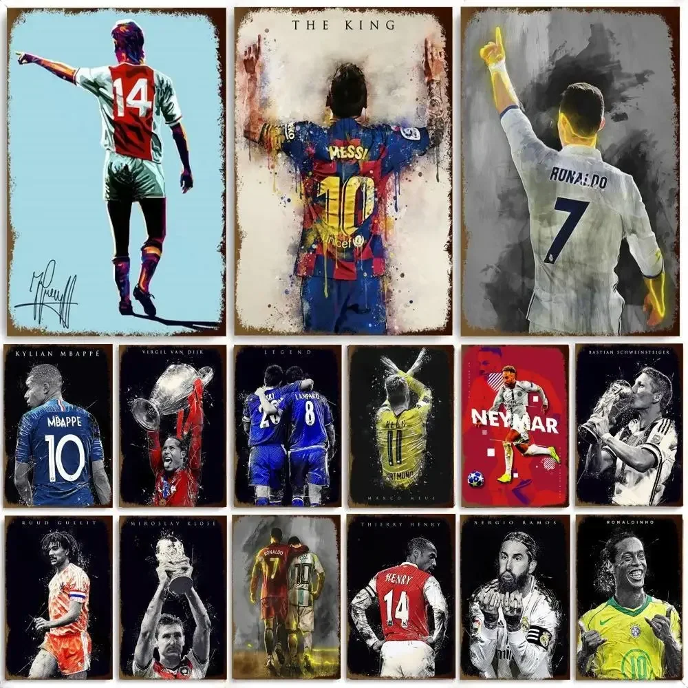 Soccer Star Poster Metal Sign Decorative Picture Background Wall Decor for Bar Club Workshop Room Home Art