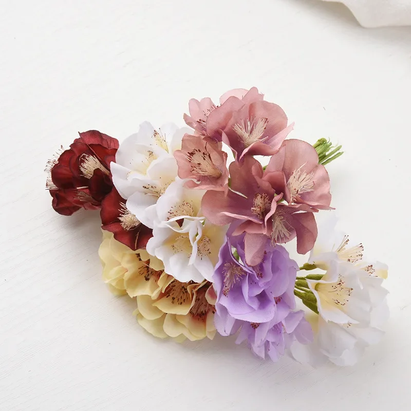 6PCS Artificial Flowers Cheap Wedding Bouquet Bridal Accessories Clearance Christmas Home Decoration Silk Stamen Plum Bossom