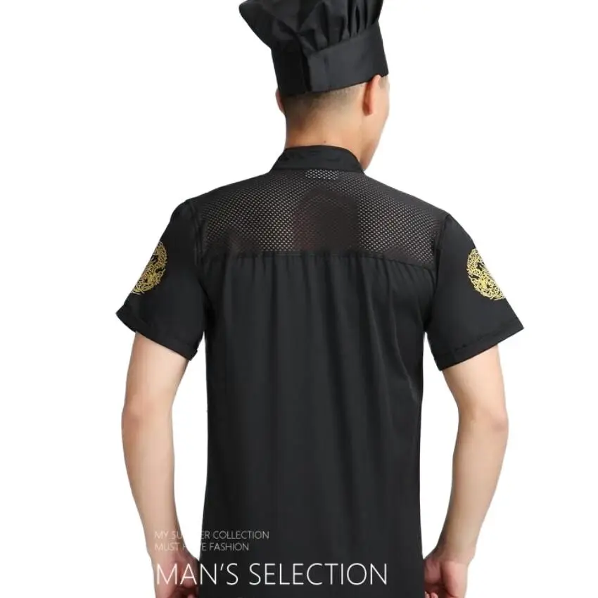 فندق مطعم المطبخ ملابس العمل خدمة الطعام الشيف موحدة قصيرة الأكمام المطرزة التنين كوك سترة مع ساحة مجانية