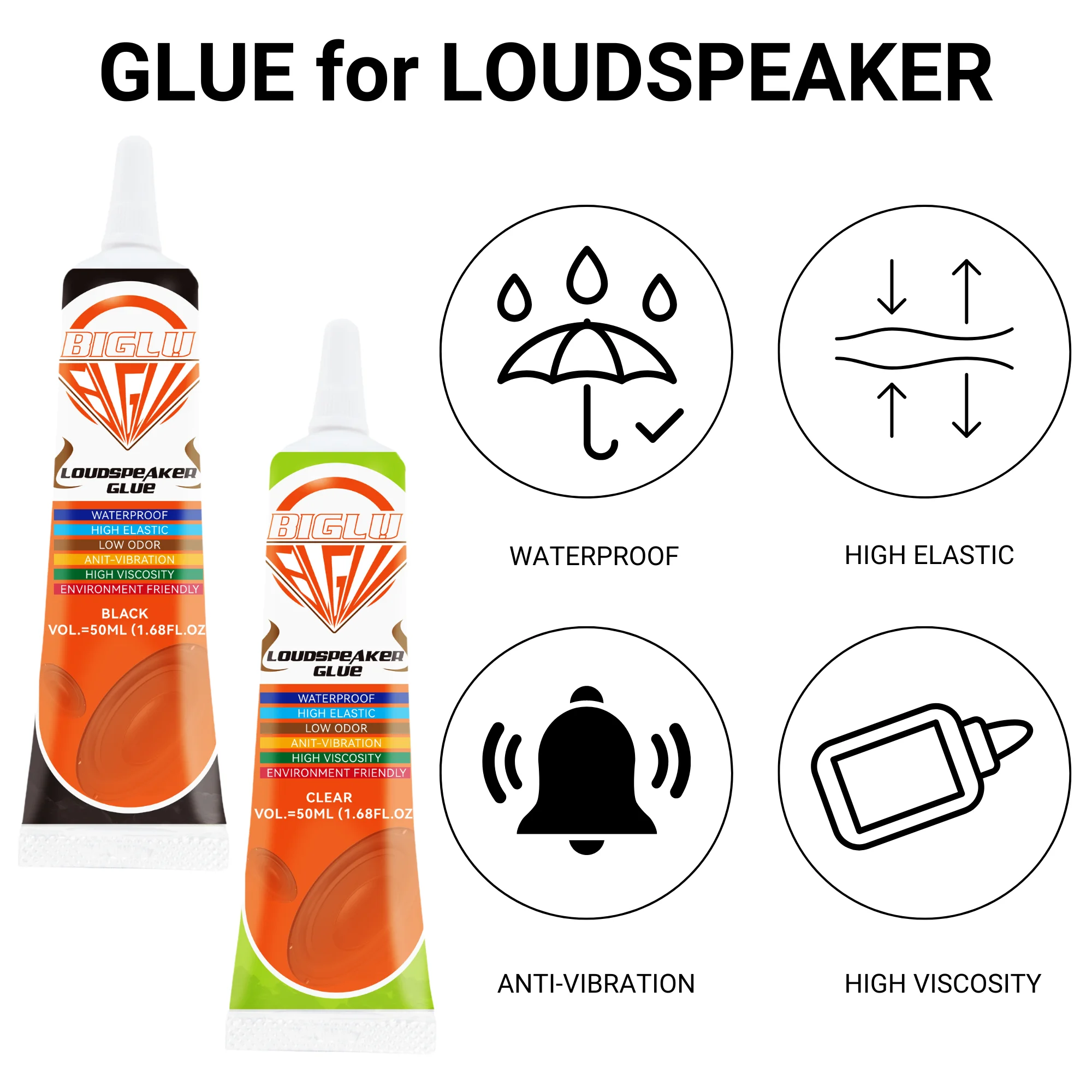 Loud Speaker Repair Glue Foam Side Dust Cap Rubber Edge Cone Basin Strong Adhesive 15/50MLBlack / Clear