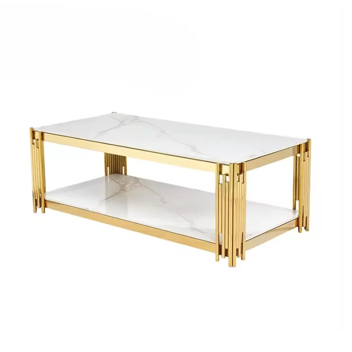 wholesale modern Nordic center coffee table for living room gold stainless steel white sintered stone