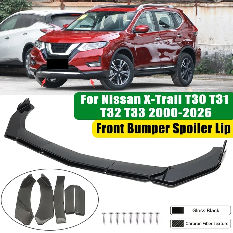 For Nissan X-Trail T30 T31 T32 T33 2000-2026 5Pcs ABS Car Front Bumper Lip Spoiler Splitter Body Kit Canard Tuning Accessories