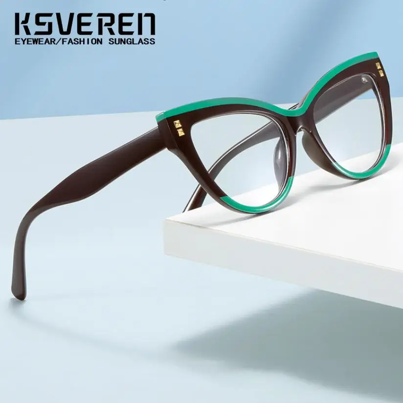 KSVEREN Cat Eye Retro Anti Blue Light Reading Glasses Fashionable Optical Prescription Glasses Frame Presbyopic Readers Glasses