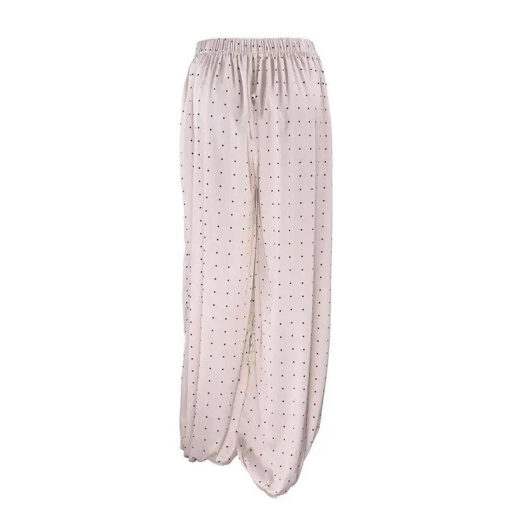 Satin Polka Dots Long Pants Elastic Waist Harem Pants Women's Wide Leg Trousers Casual Lazy Style Balloon Pants for Women