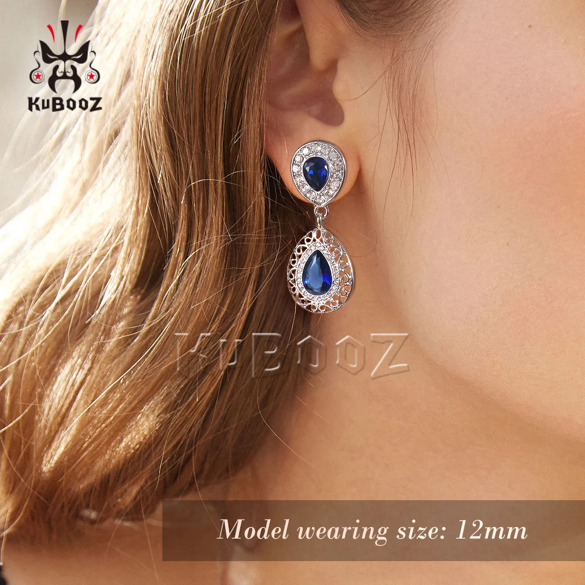 

KUBOOZ Blue Crystal Dangle Ear Expander - Stainless Steel Piercing Plugs & Tunnels, 2Pcs Pair Body Jewelry for Men Women