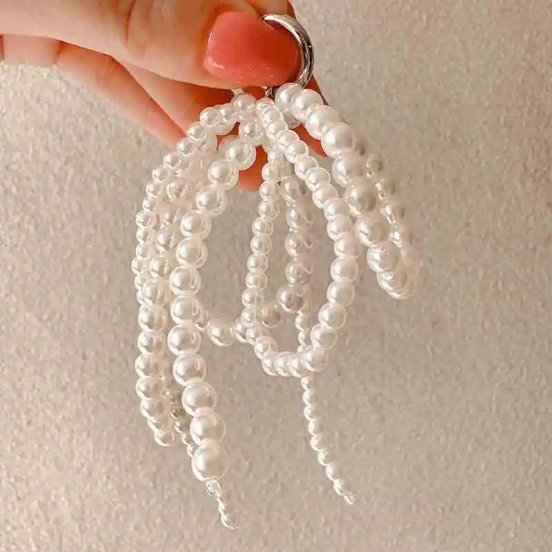 

1pcs Shoelace Decorative Buckle Handmade Shoes Clip Double Layered Pearl Bead Bowknot Charm Bag Key Chain Pendant Accessories